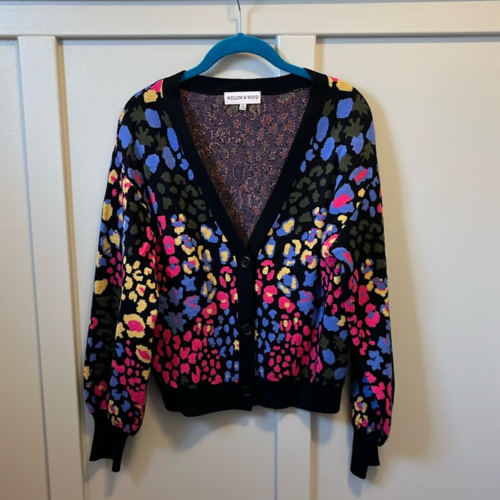 Unique Multicolor Willow & Wind Balloon Sleeve Cardigan